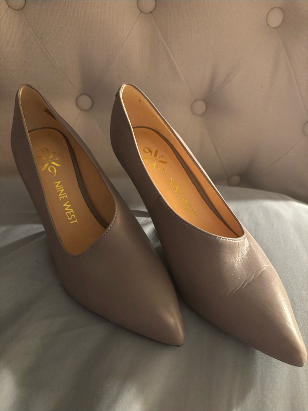 Nine West Taupe Leather Pointed-Toe Pumps